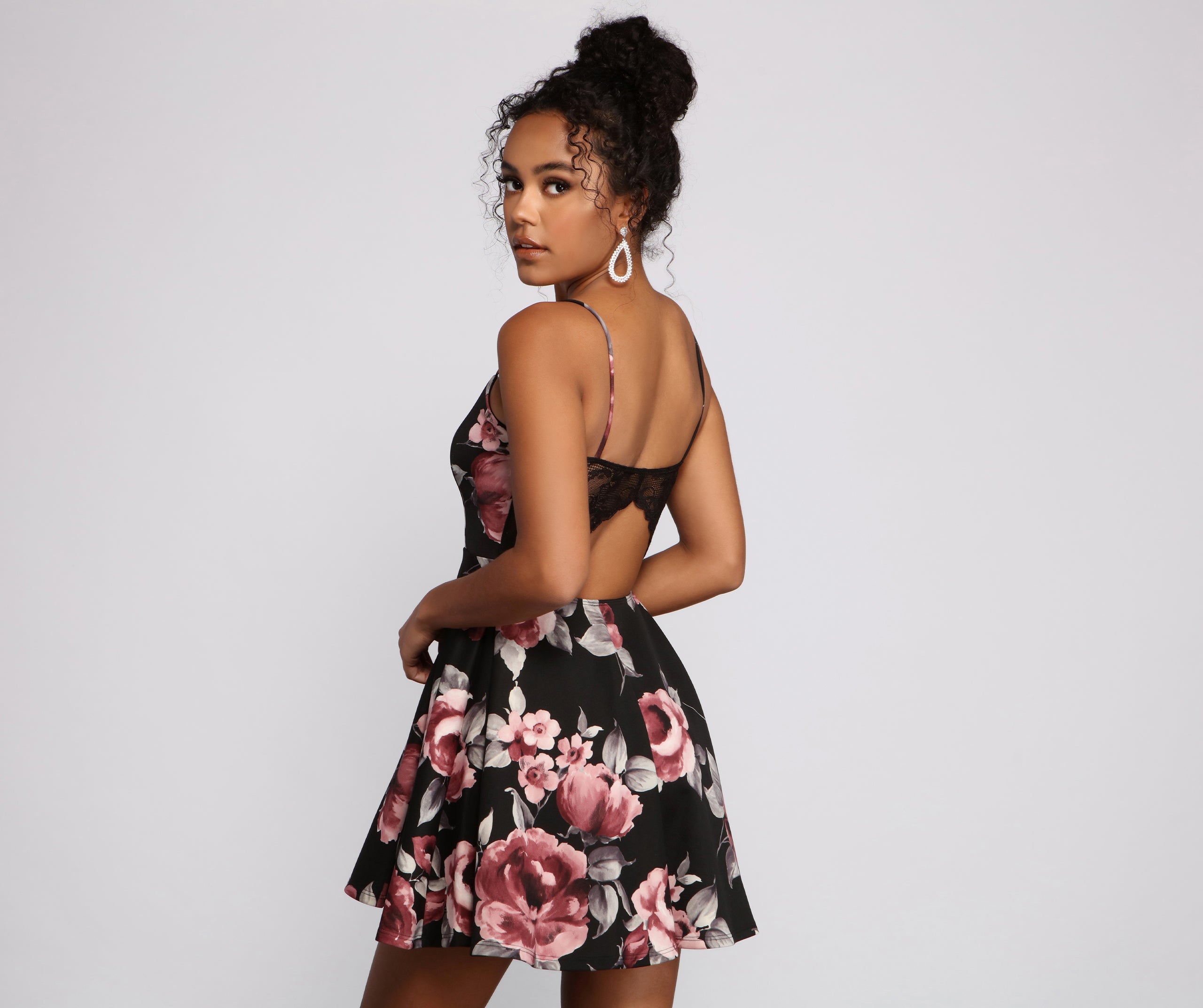 Stunning Florals Scuba and Lace Skater Dress