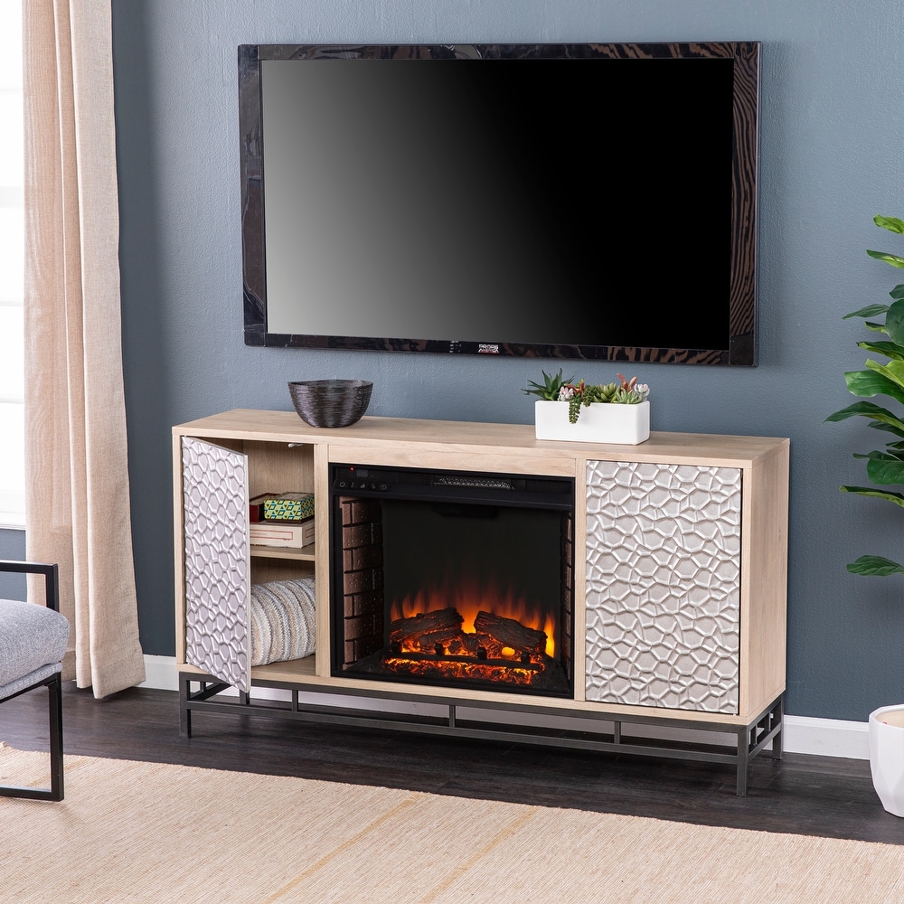 SEI Furniture Ausborne Electric Fireplace w/ Media Storage   Natural