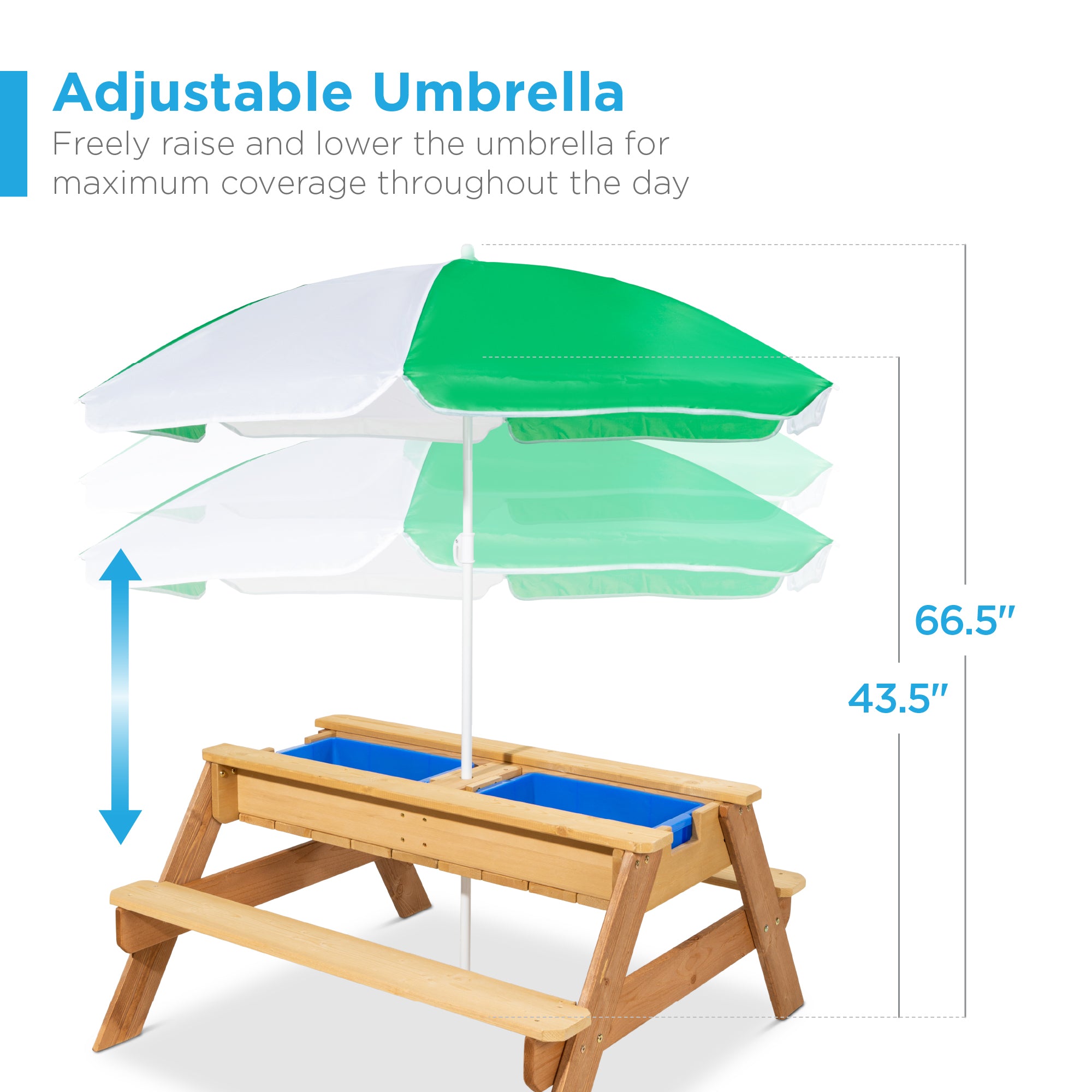 Best Choice Products Kids 3-in-1 Outdoor Convertible Wood Activity Sand & Water Picnic Table w/ Umbrella - Green