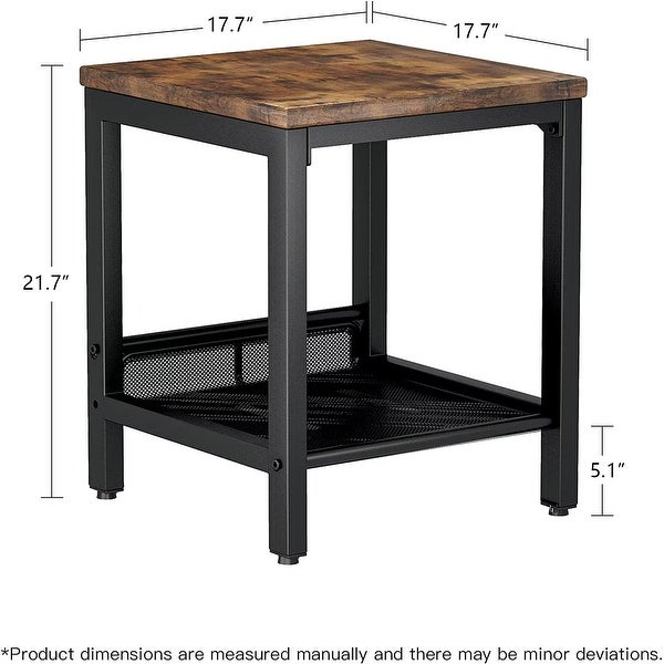 Industrial Side Table， 2-Tier Nightstand with Mesh Storage Shelf， Sofa Couch End Table for Living Room， Bedroom