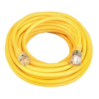 Woods 100 ft. 103 SJTW Extra Heavy-Duty 15-Amp General Purpose High Visibility Extension Cord with Lighted End Yellow 2689SW0002