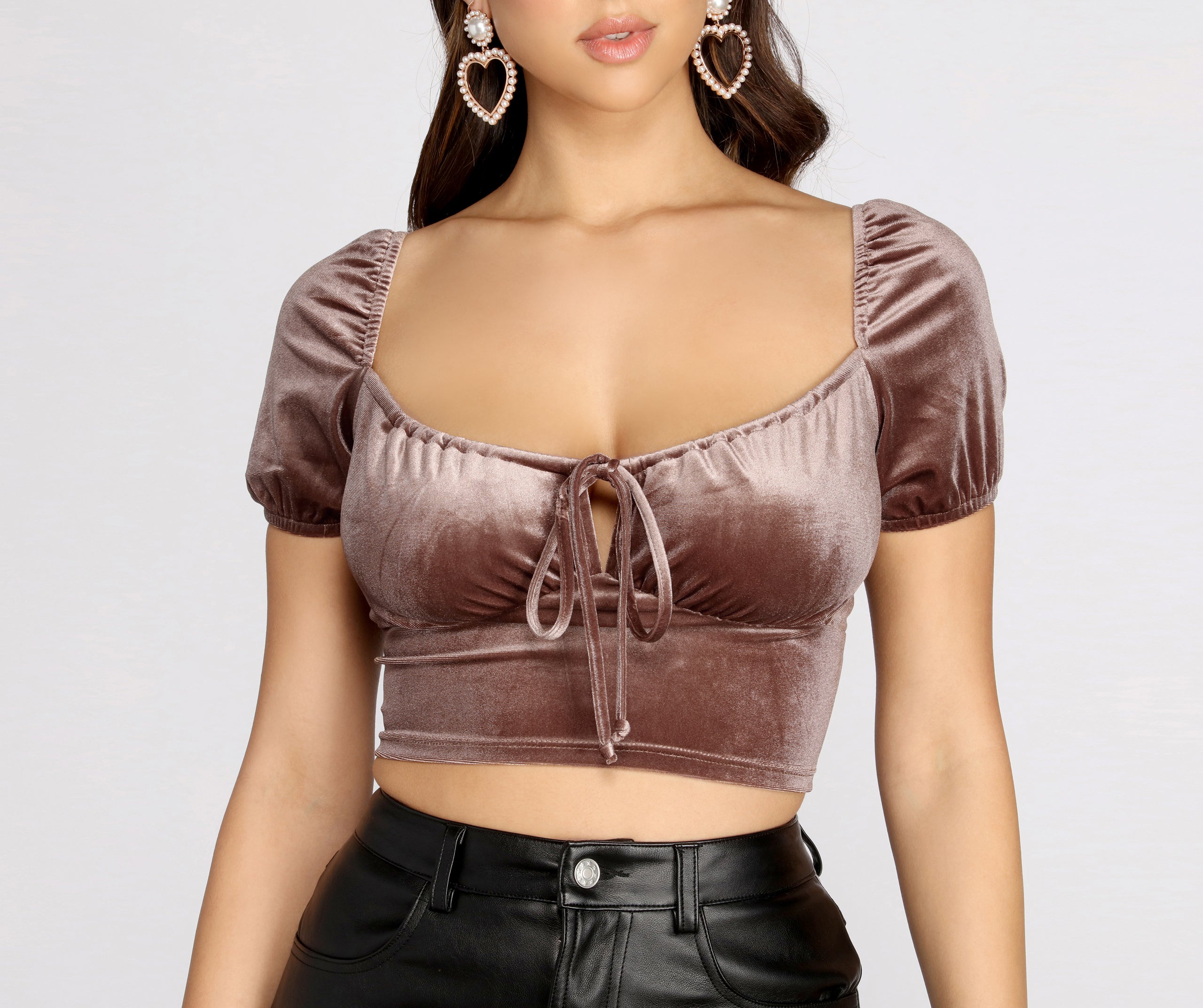 Velvet Glam Tie Front Crop Top