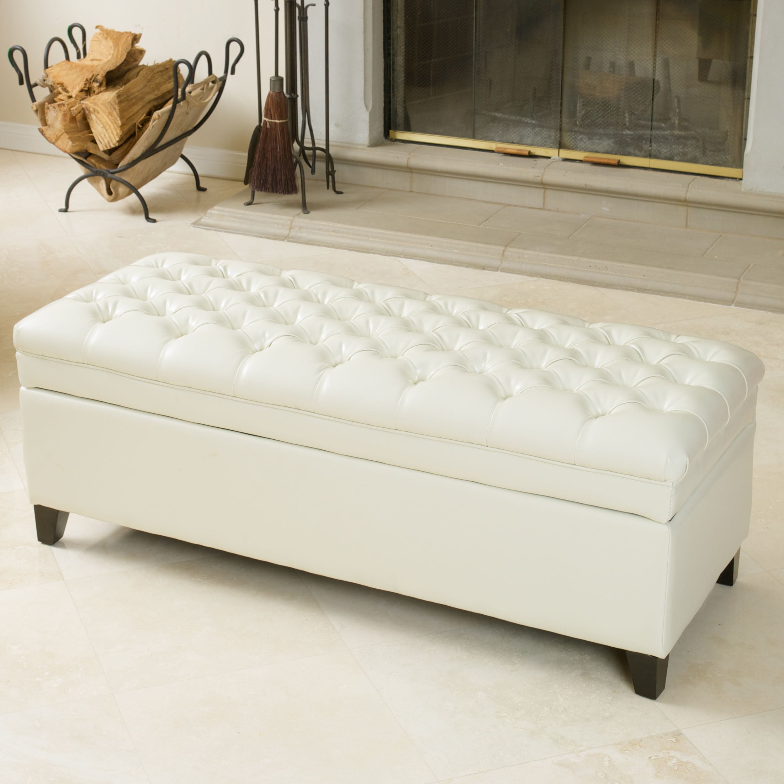 Barton Tufted Ivory Leather Storage Ottoman