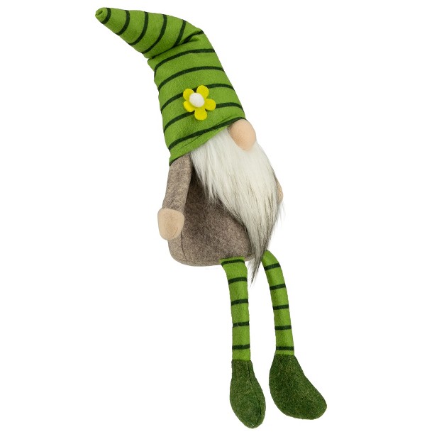 Green Striped Springtime Gnome With Crossed Legs