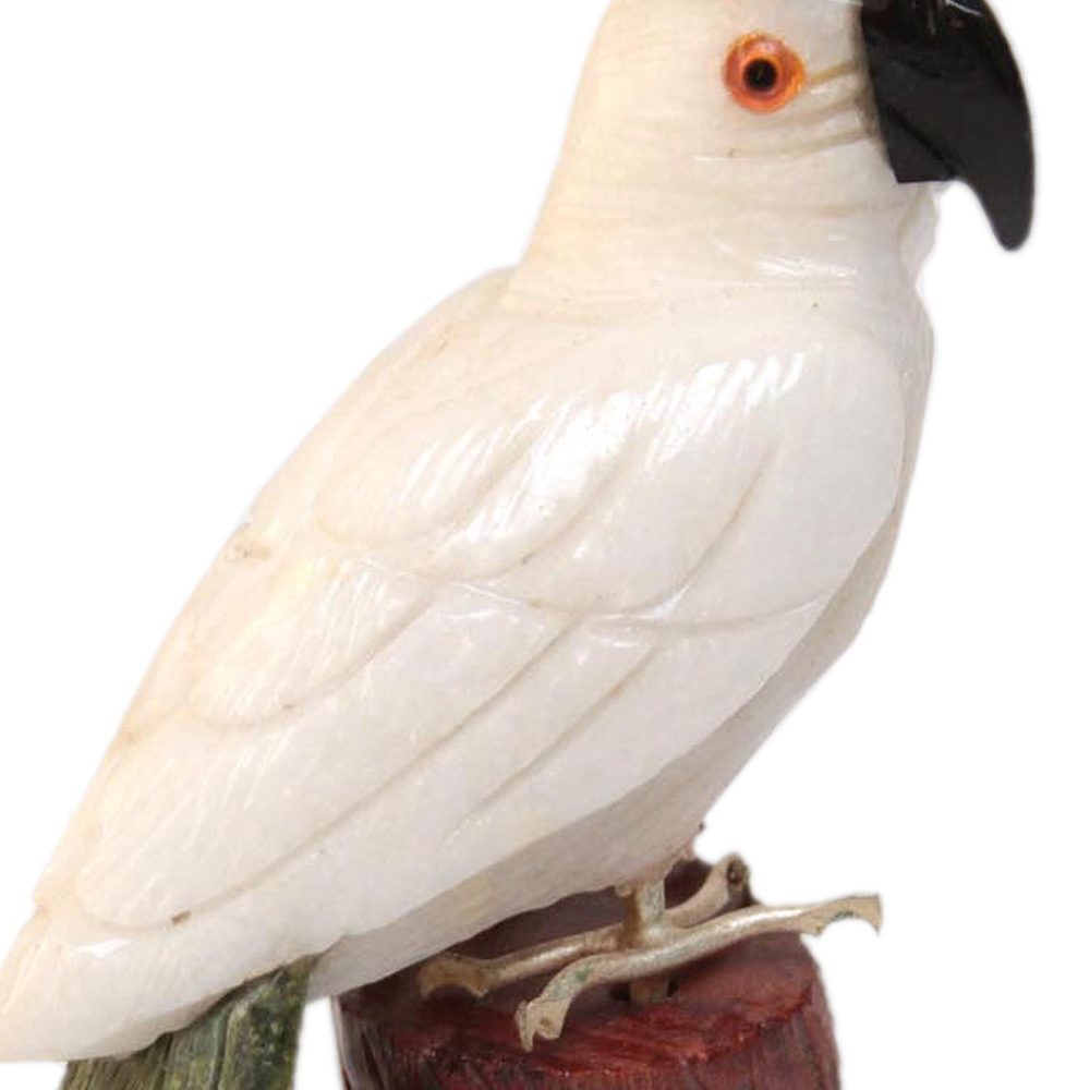 Handmade Multi gemstone 'Perky Pink Cockatoo' Sculpture (Peru)