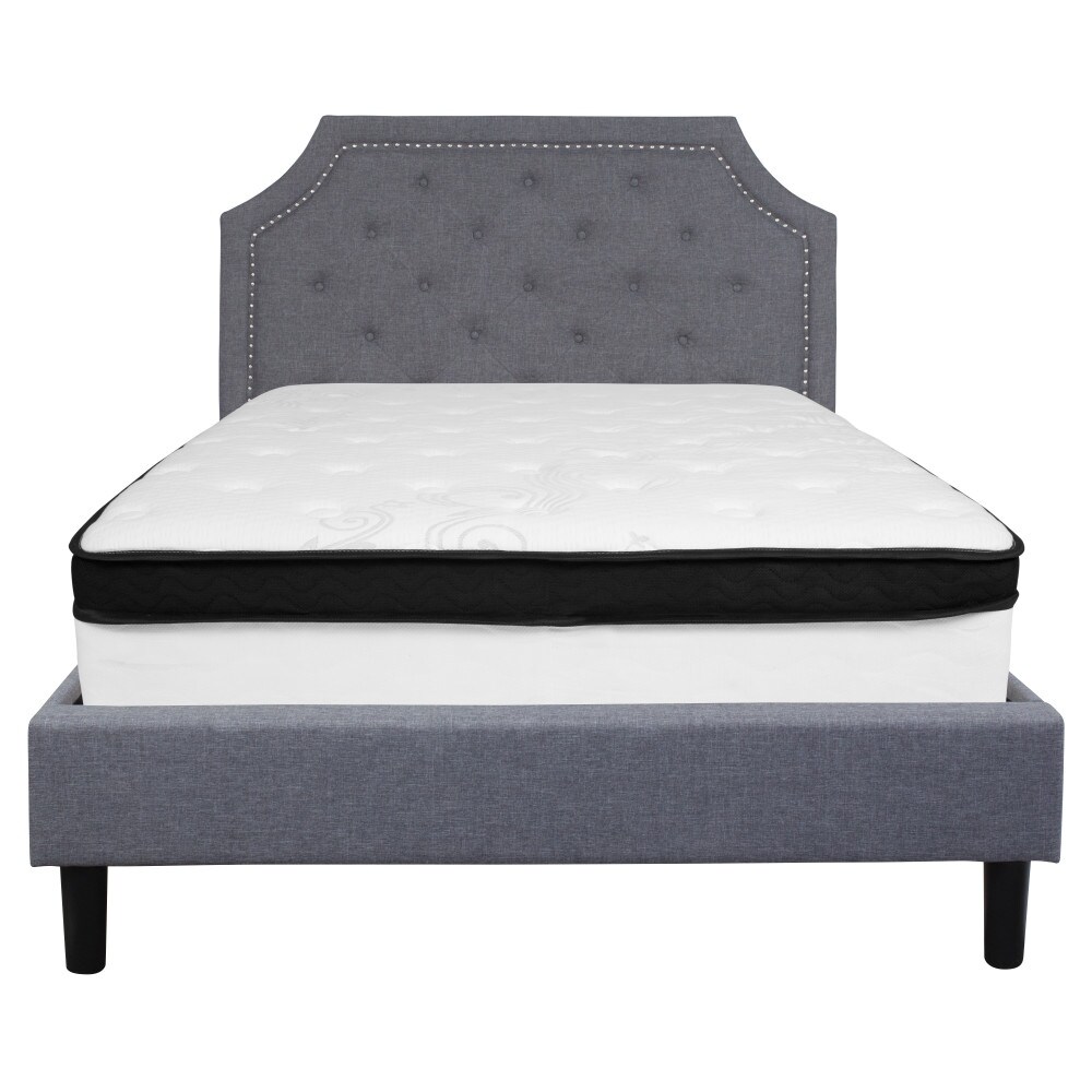 Arched Tufted Platform Bed and Memory Foam Pocket Spring Mattress