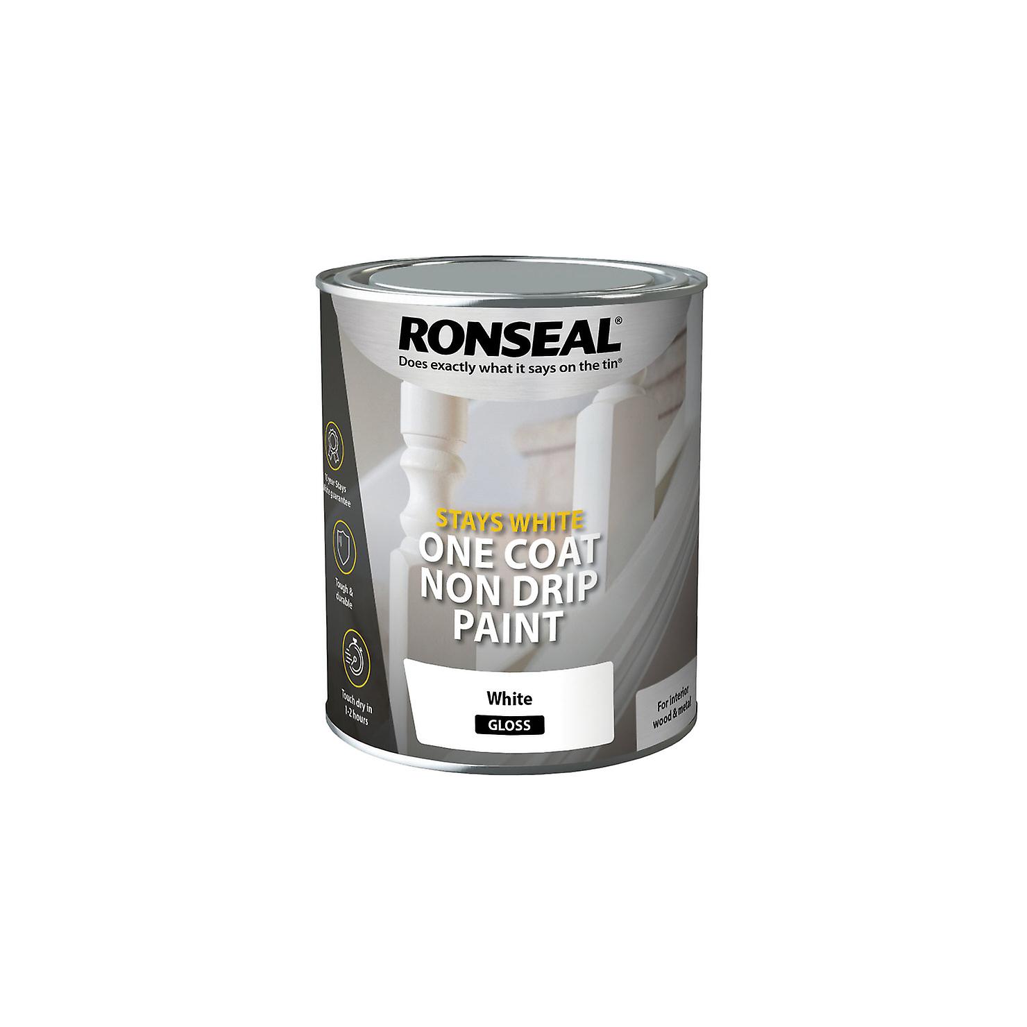 Ronseal One Coat Stays White Non Drip Paint Gloss White 750ml