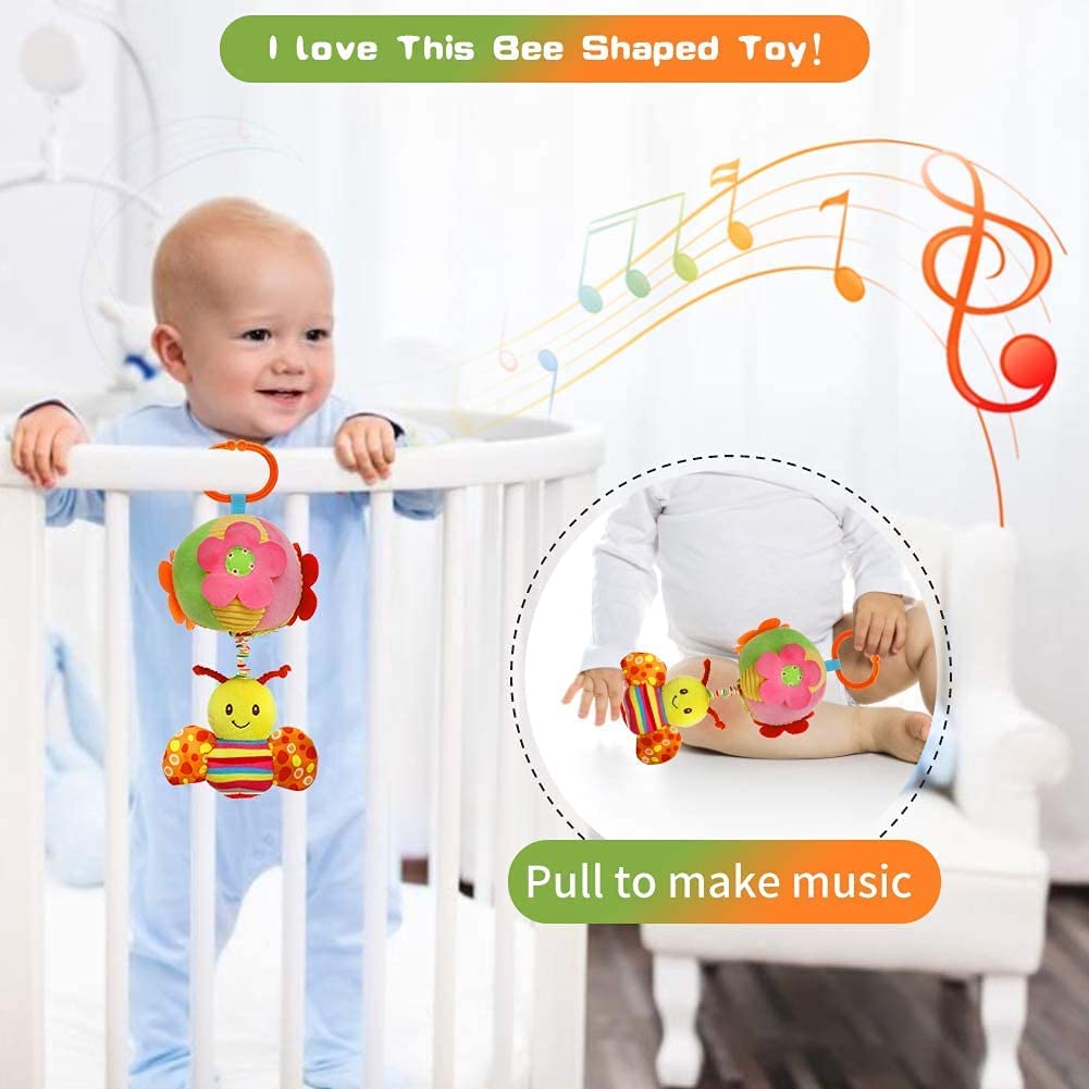 Stroller Car Seat Crib Toys Travel Activity Plush Toys for Newborn Baby 0-3 3-6 6-9 9 to 12 12 to 24 Month Boys Girls， Soft Hanging Carseat Birthday Christmas Toys Gifts for 1-2 Year Old Girls