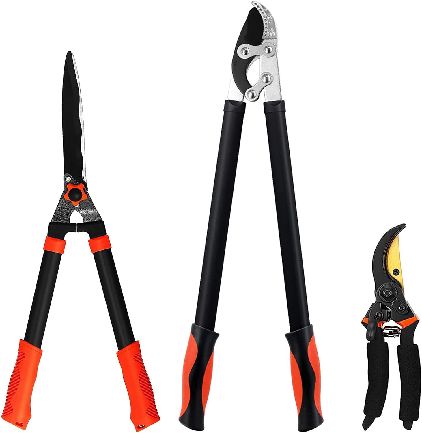 Loppers Heavy Duty Hedge Shears & Pruner Combo Set, 3-Piece Professional Gardening Tools, Tree Shrub & Bush Care Kit for Lawn, Garden & Yard, Garden Shears Set for Indoor & Outdoor Gardening