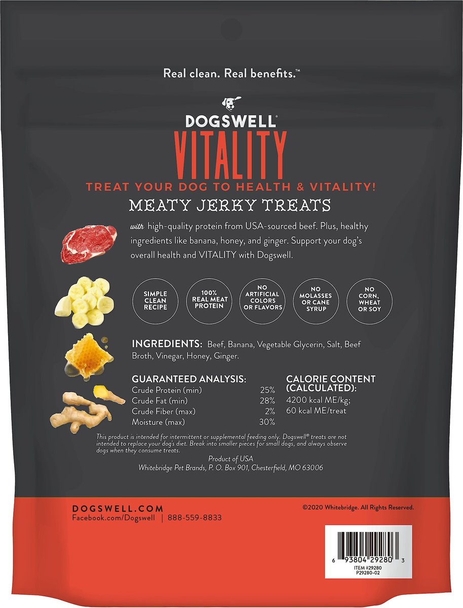 Dogswell Vitality Beef and Banana Jerky Dog Treats， 10-oz bag