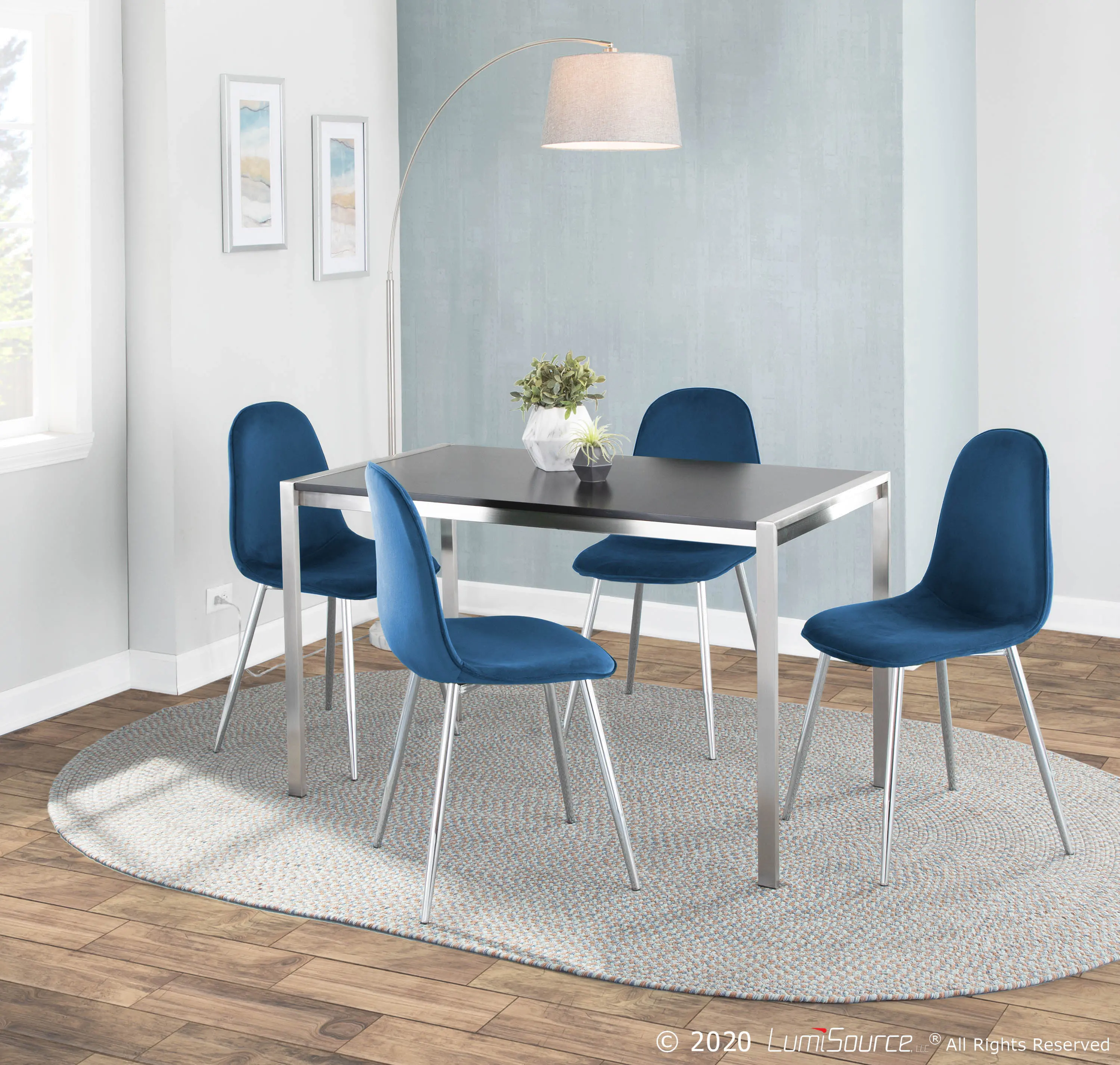 Contemporary Blue and Chrome Dining Room Chair (Set of 2) - Pebble