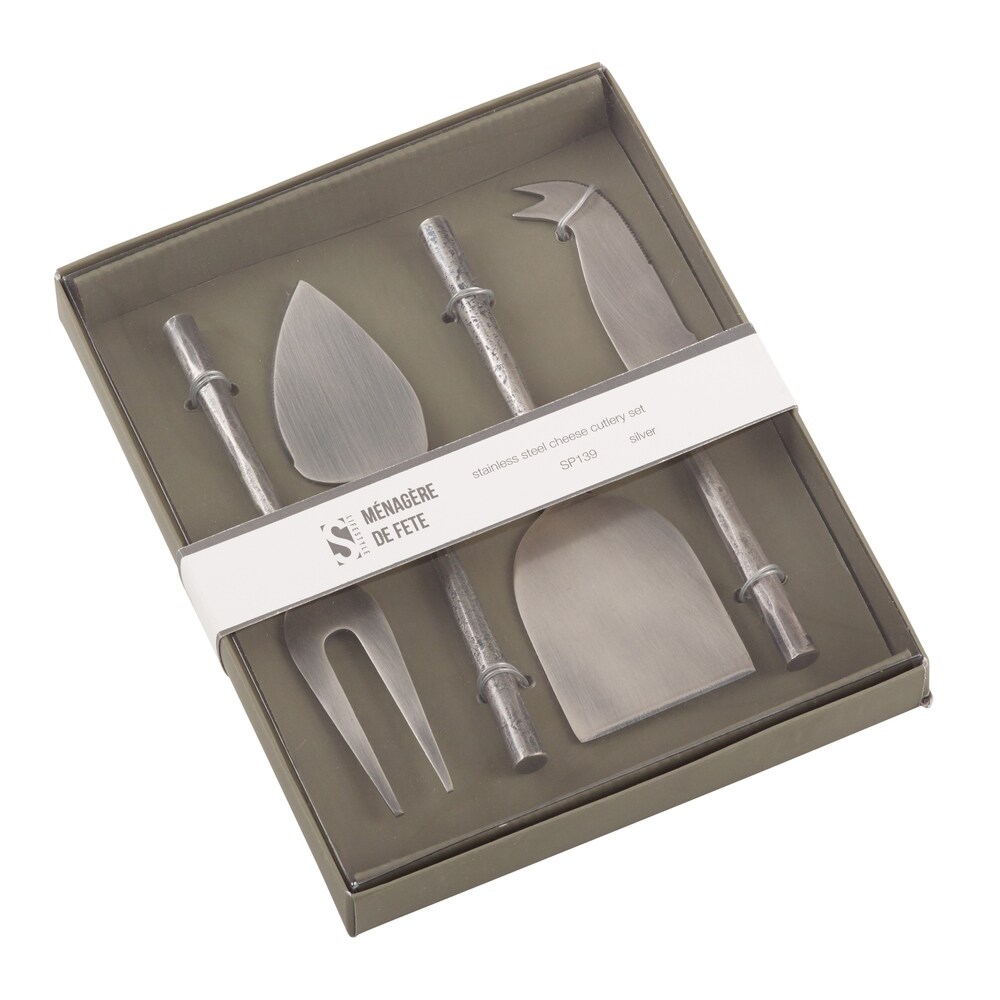 Textured Design Modern Style Stainless Steel Cheese Cutlery   Set of 4   Silver