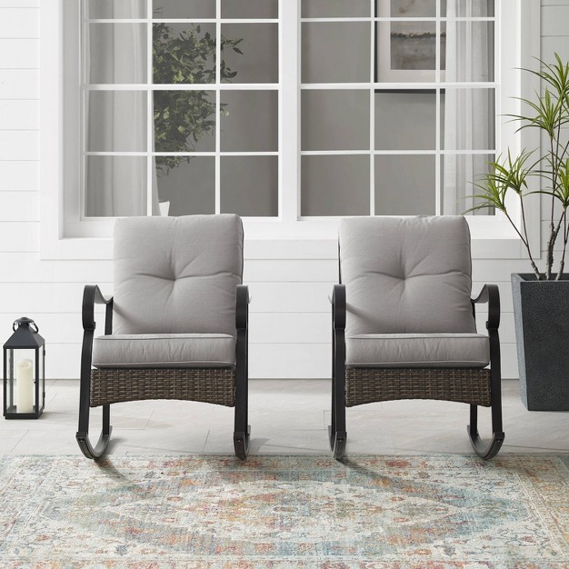 2pk Dahlia Outdoor Steel Rocking Chairs Taupe matte Black Crosley