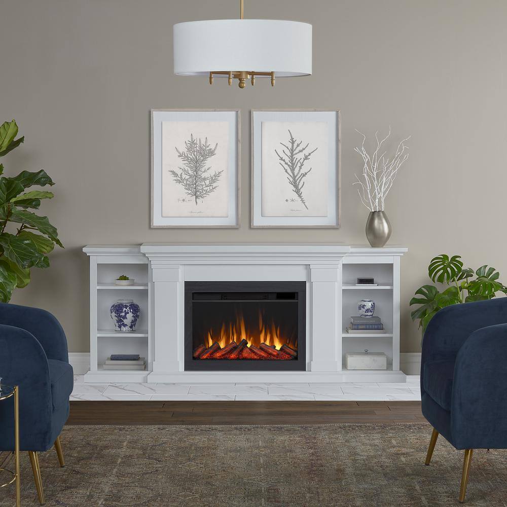 Real Flame Winterset Slim 74 in. Freestanding Wooden Electric Fireplace TV Stand in White 8022E-W