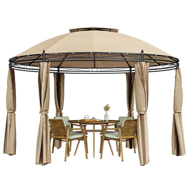 11.5 x 11.5 FT 2-Tier Steel Dome Round Gazebo Outdoor Patio Canopy Tent with Removable Curtains