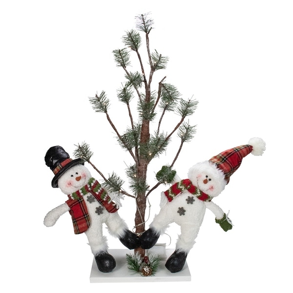 34 Snowmen Friends With LED Pine Tree Christmas Tabletop Decor