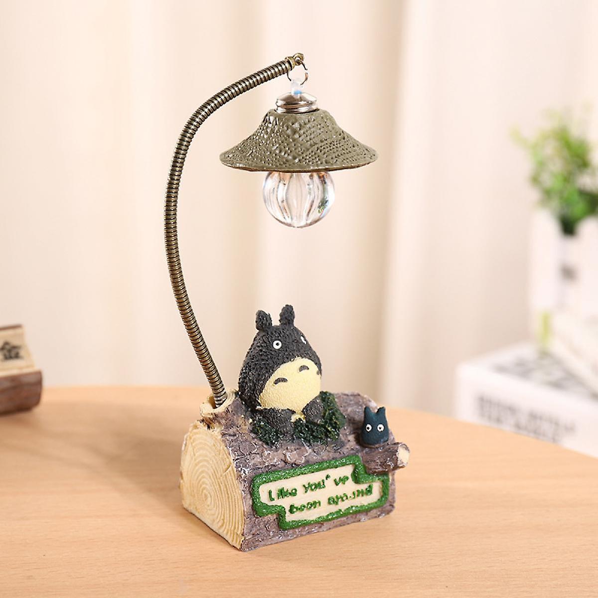 2pcs Wooden House Totoro Small Night Light Lamp Cartoon Resin Craft Ornament