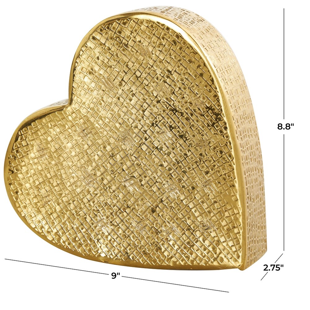 Gold or Silver Aluminum Slanted Heart Sculpture with Cube Textured Exterior
