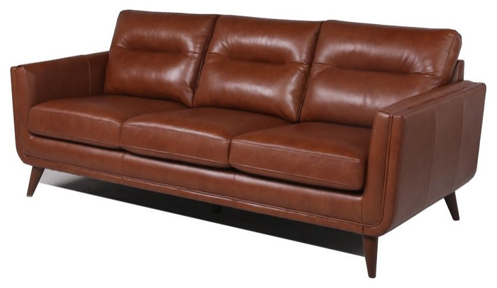 Bowery Hill 19.5 quotMid Century Leather Upholstered Sofa in Cobblestone Brown   Midcentury   Sofas   by Homesquare  Houzz