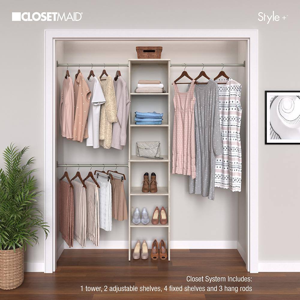 ClosetMaid Style+ 72 in. W - 113 in. W Bleached Walnut Narrow Wood Closet System 4361