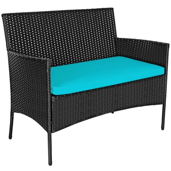 4 Pieces Patio Rattan Cushioned Sofa Set with Tempered Glass Table - Overstock - 37909379