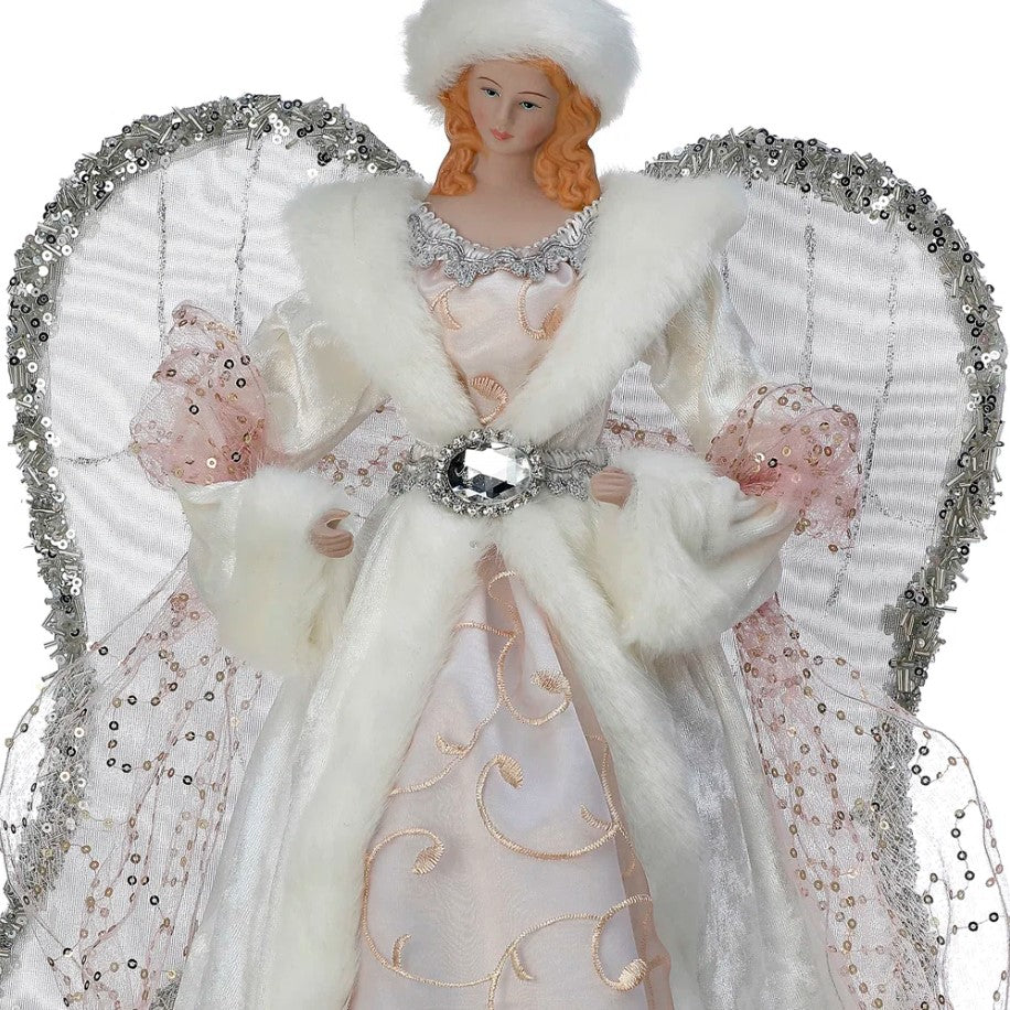 16 White & Silver Fabric Angel Tree Topper