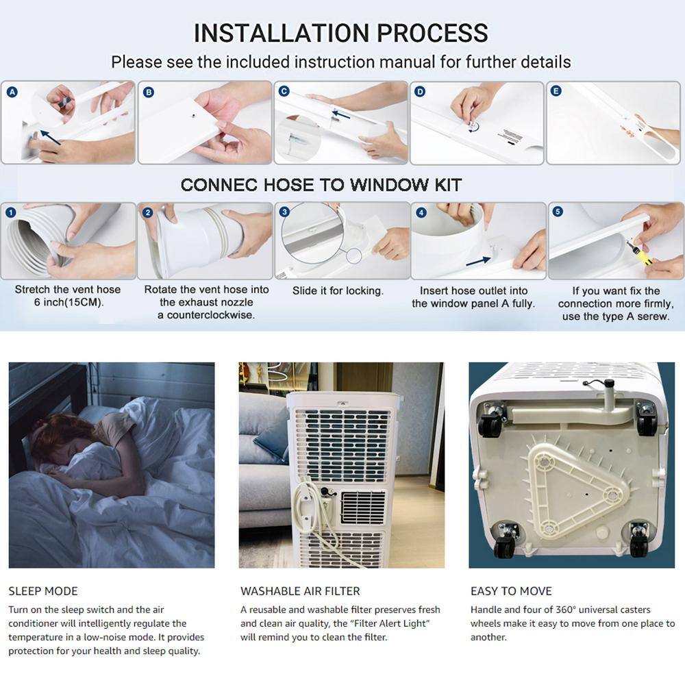 JEREMY CASS 7000 of BTU (5100 BTU DOE) Portable Air Conditioner Cools 270 sq. ft. with Fans and Dehumidifier with 2 Speeds in White JHS-A019G