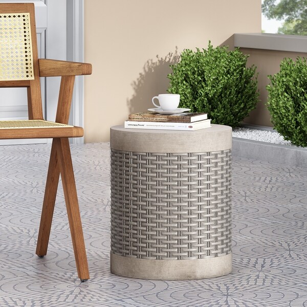 Round Outdoor Side Table for Patio，Concrete Side Table Tree Stump Side Table