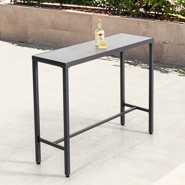 Outdoor Iron Bar Table with 3DPrint Tempered Glass Tabletop，Gray