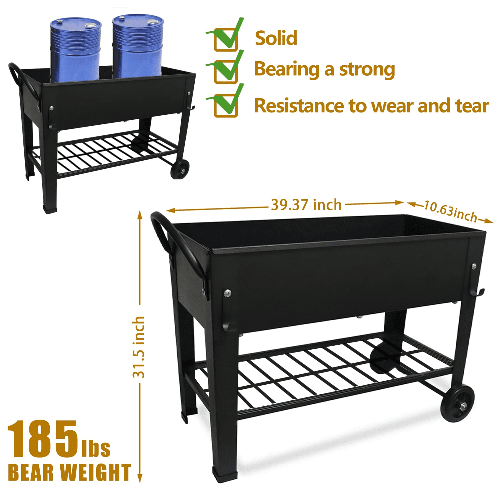 Large Planter Raised Beds with Legs Outdoor Metal Planter Box on Wheels Elevated Garden Bed for Vegetables Flower Herb Patio (40" L x 11" W x 31.5" H)