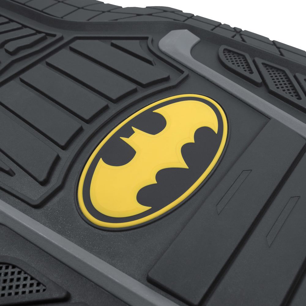 Superhero Car Floor Mats， Officially Licensed Warner Bros DC Comics， All Weather Interior Auto Protection， Heavy Duty Rubber Liners for Car Truck Van SUV， Batman