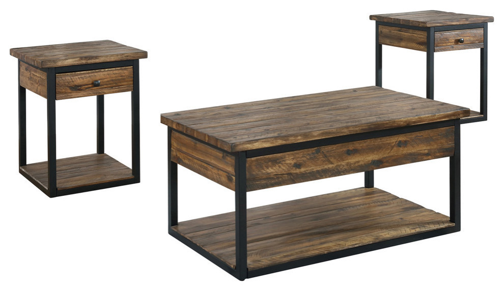 Claremont Rustic Wood Set  Coffee Table and End Table  Drawer   Industrial   Coffee Table Sets   by Bolton Furniture  Inc.  Houzz