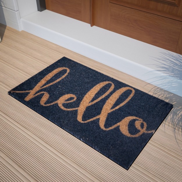 X Indoor outdoor Coir Doormat With Hello Message And Non slip Backing