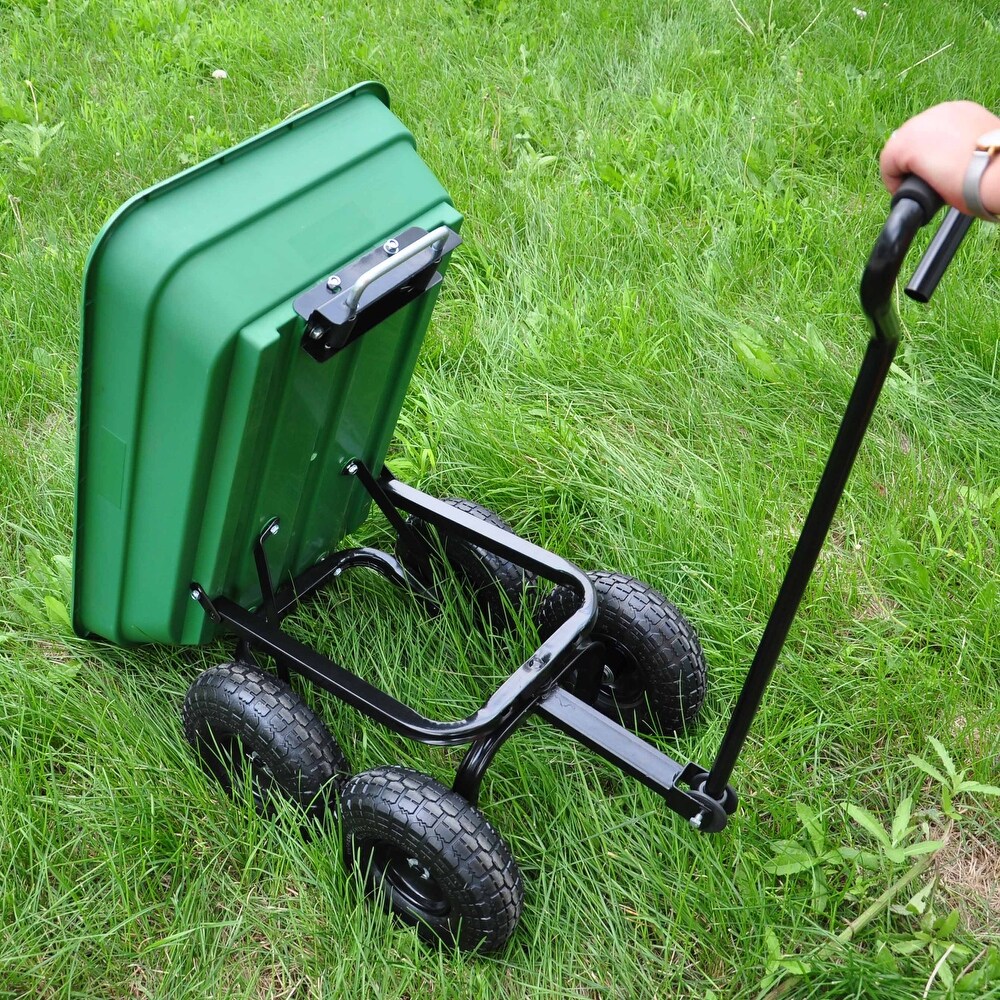 Green Folding Wagon Poly Garden Dump Cart  300 Pound Capacity