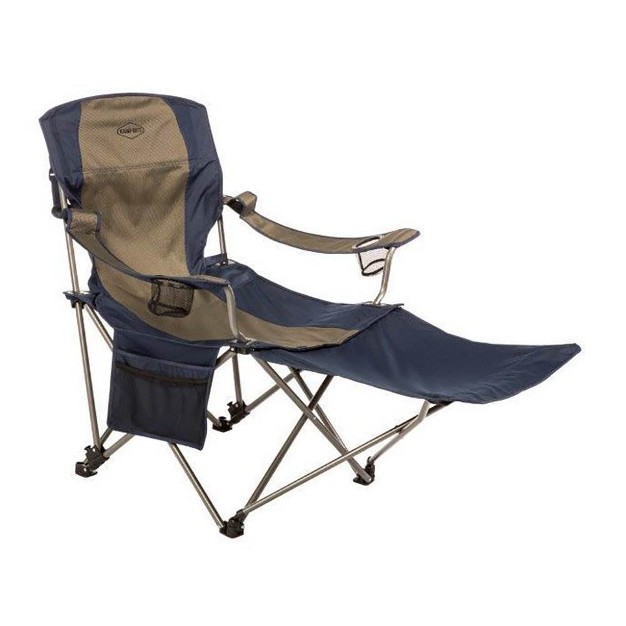 Kamp rite Outdoor Folding Tailgate Or Camping Lounge Chair With 2 Cupholders Side Pocket And Detachable Footrest Blue And Tan 2 Pack