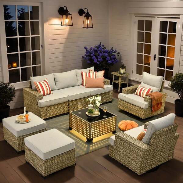 HOOOWOOO 9piece Outdoor Patio Wicker Furniture Set with Coffee Table