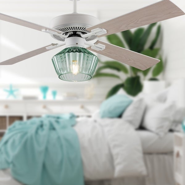 Eva River of Goods Remote Controlled Green Ribbed Sea Glass Shaded 1-Light 52-Inch Ceiling Fan Shopping - The Best Deals on Ceiling Fans | 40051327