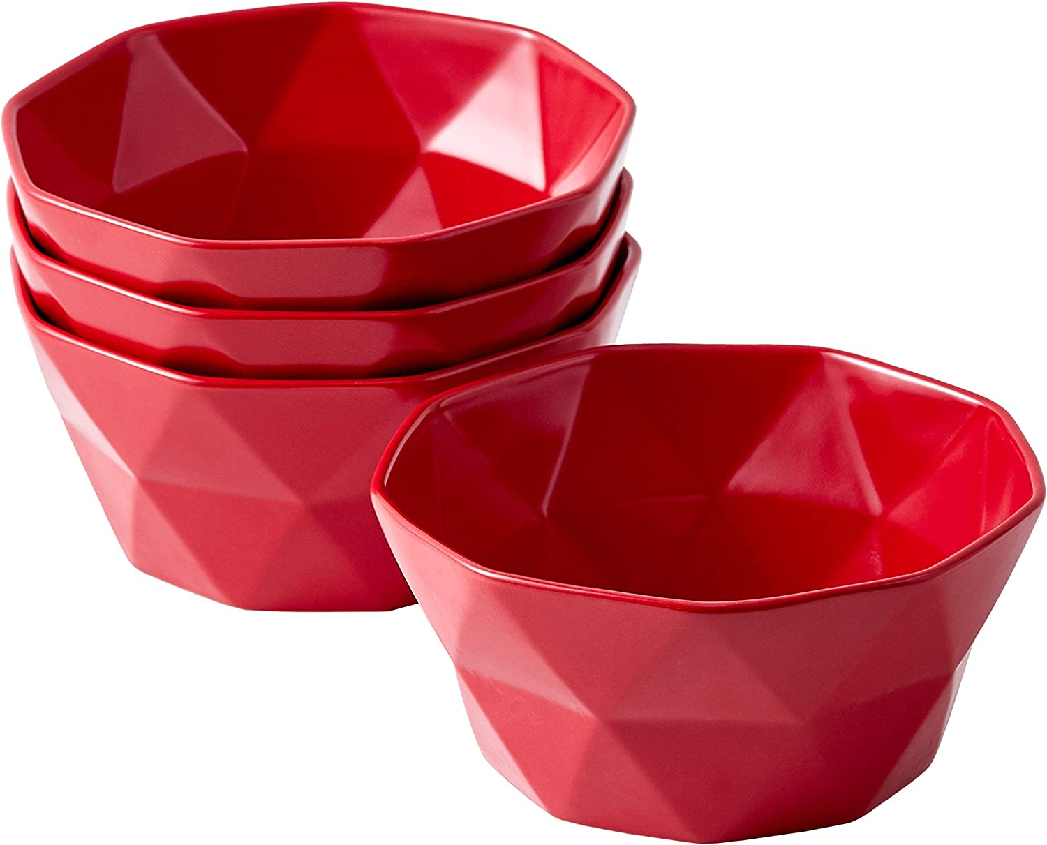 Bruntmor Geometric Matte 30 Oz Oven Safe Cereal Bowls Porcelain Large Serving Bowls for Soup， Cereal， Salads， Pasta， Set of 4 serving Bowls， Red