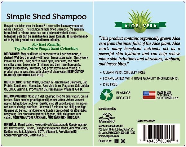 Espree Simple Shed Aloe Vera Dog and Cat Shampoo