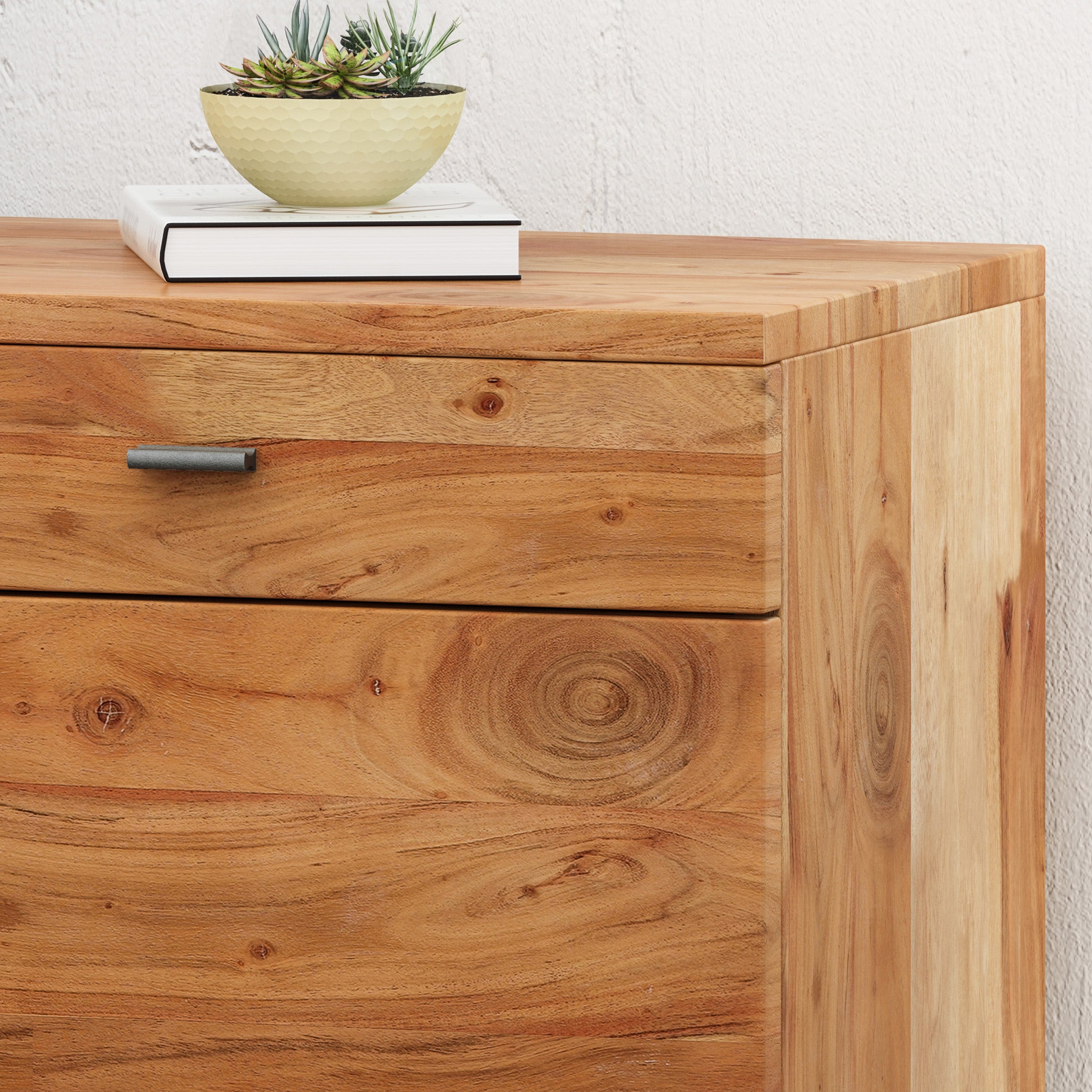 Leona Mid-Century Industrial Acacia Wood Side Table