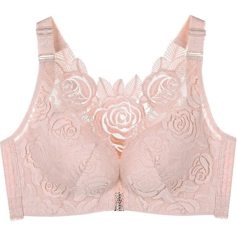 (🔥2022 NEW YEAR PROMOTION🔥) Rose Embroidery Front Closure Wirefree Bra🧡