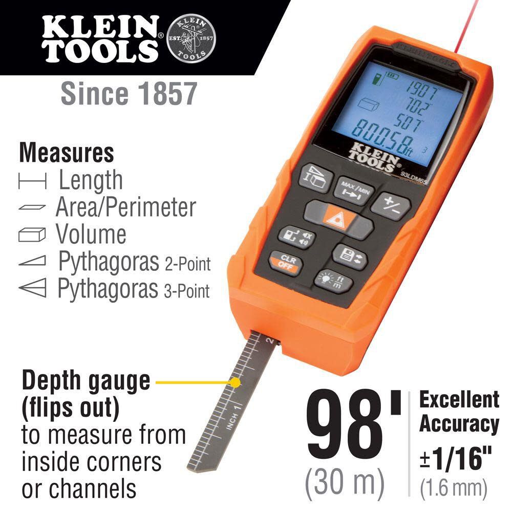 Klein Tools Laser Distance Measurer 98 Ft 93LDM65 from Klein Tools