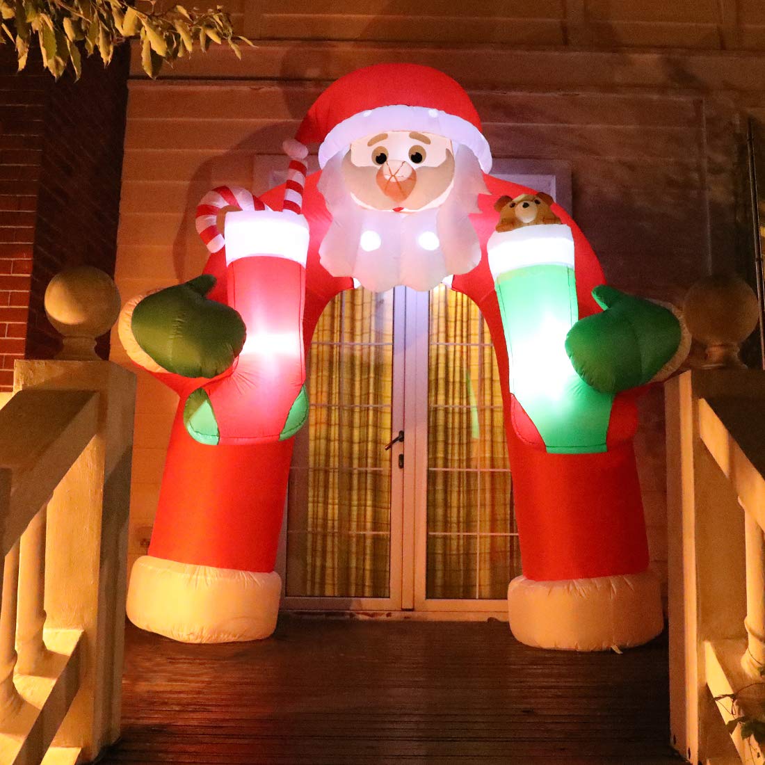 VIVOHOME 8ft Height Inflatable LED Lighted Santa with Candy Cane Bear, Christmas