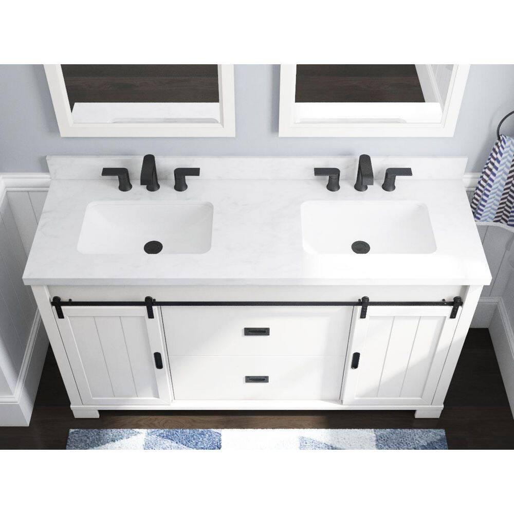 Glacier Bay Brindley 60 in W x 20 in D x 345 in H Barn Door Bath Vanity in White with Engineered Stone Top