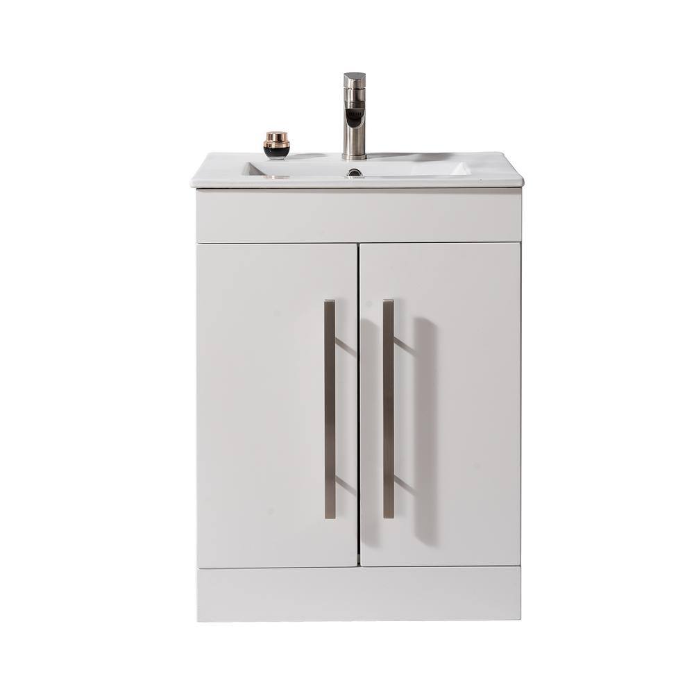 Comllen 24 in. W x 16 in. D x32 in. H 2 Doors Bathroom Vanity in White with White Ceramic Sink COM-US10YWP-61E-410