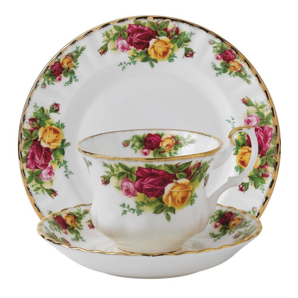 ROYAL ALBERT Old Country Roses 3-Piece Set (Teacup Saucer and Plate 8 in.) 40014088