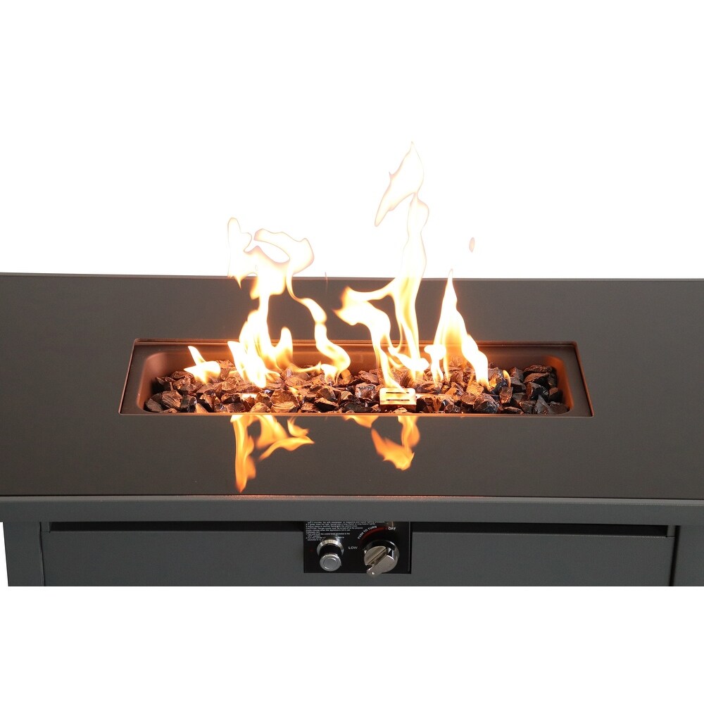 LSI 42 Grey Color Smoked Glass Metal Rectangle Fire Pit