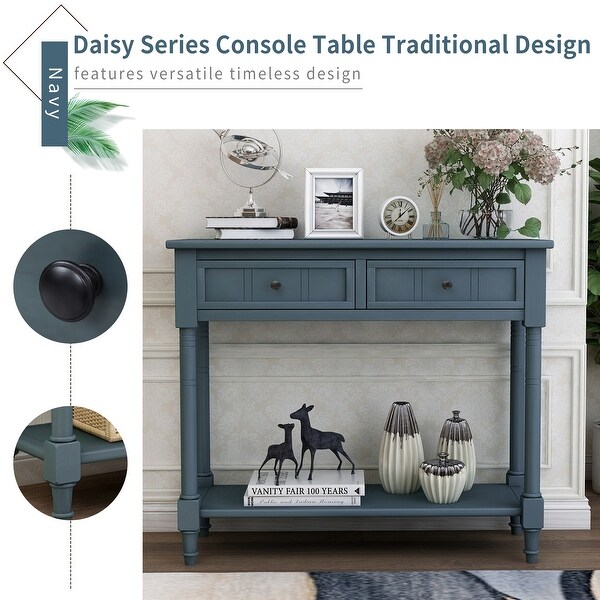 Daisy Series Console Table Traditional Design with Two Drawers and Bottom Shelf， Entryway Hallway Living Room