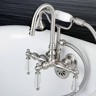 Aqua Eden Crystal 3-Handle Claw Foot Tub Faucet with Hand Shower in Brushed Nickel HAE7T8WLL