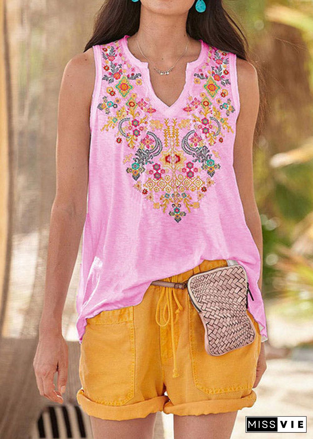 Casual Light Yellow Ethnic Style Top Womens T Shirt Vest